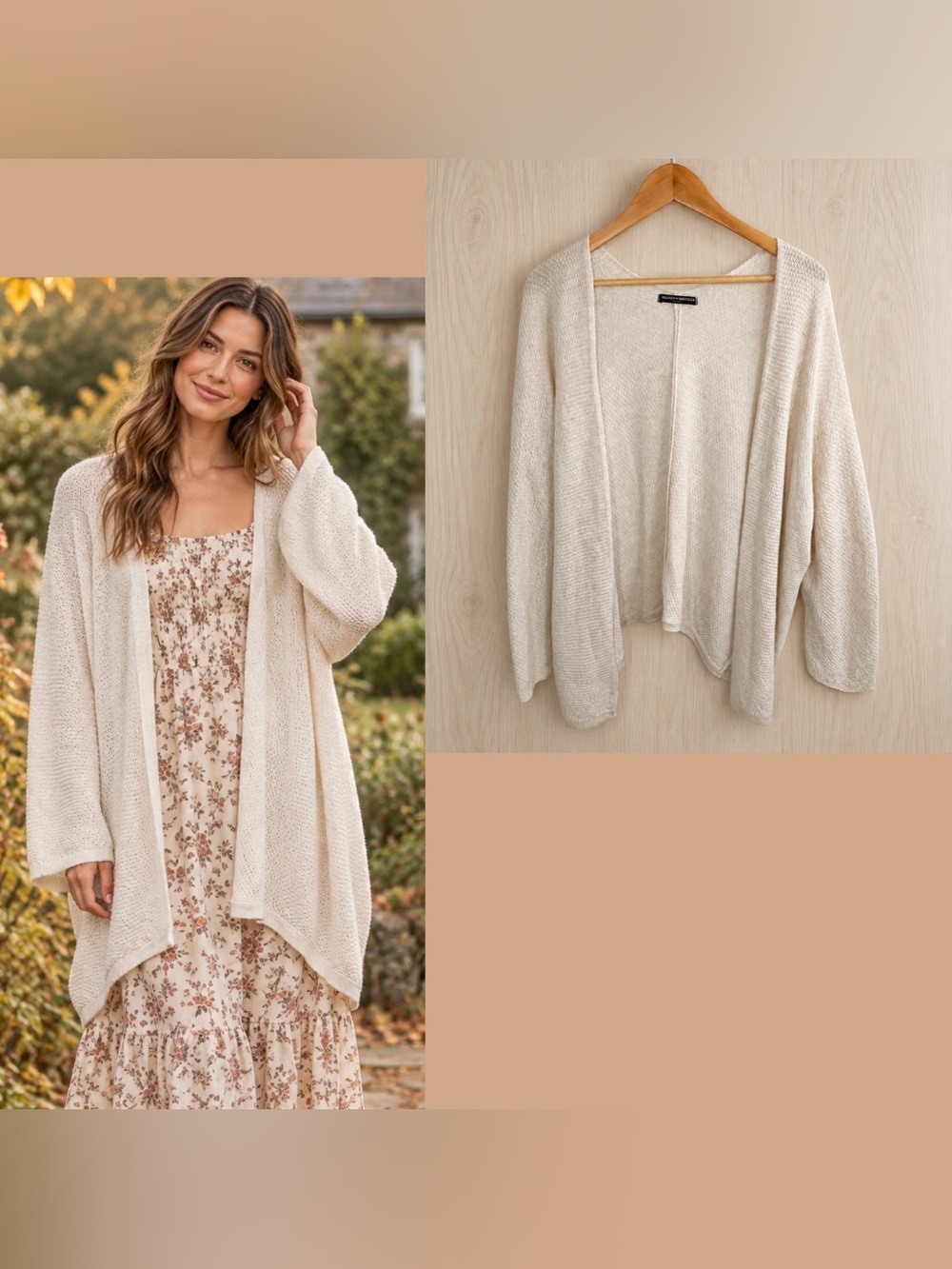 Brandy Melville Cream Open-Front Wool Blend Knit Cardigan